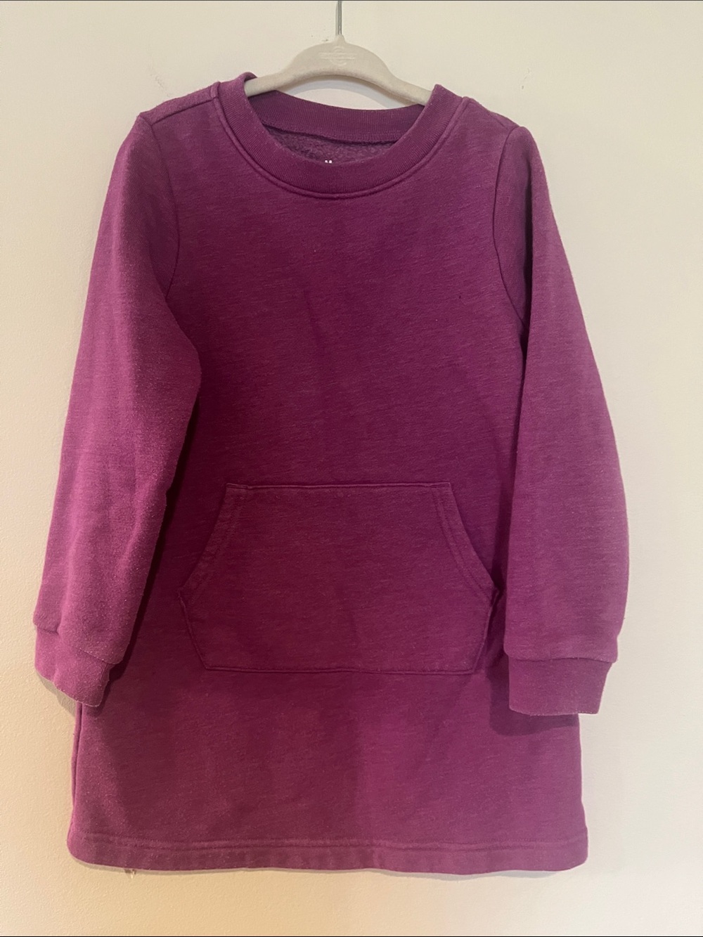 Primary Girls Bright Purple Crewneck Sweatshirt Dress with matching fleece leggi